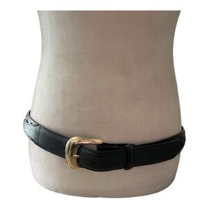 Tony Lama Black Leather Western Belt Gold Engraved Buckle - Made in USA size 36